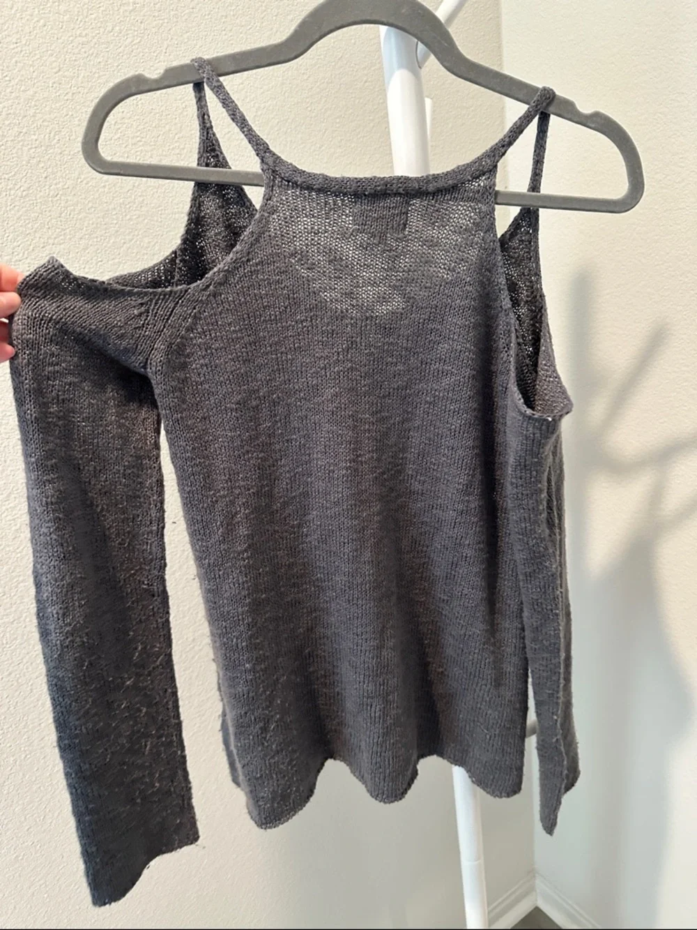 Hippie Rose Charcoal Cold-Shoulder Knit Sweater - Picture 5 of 5